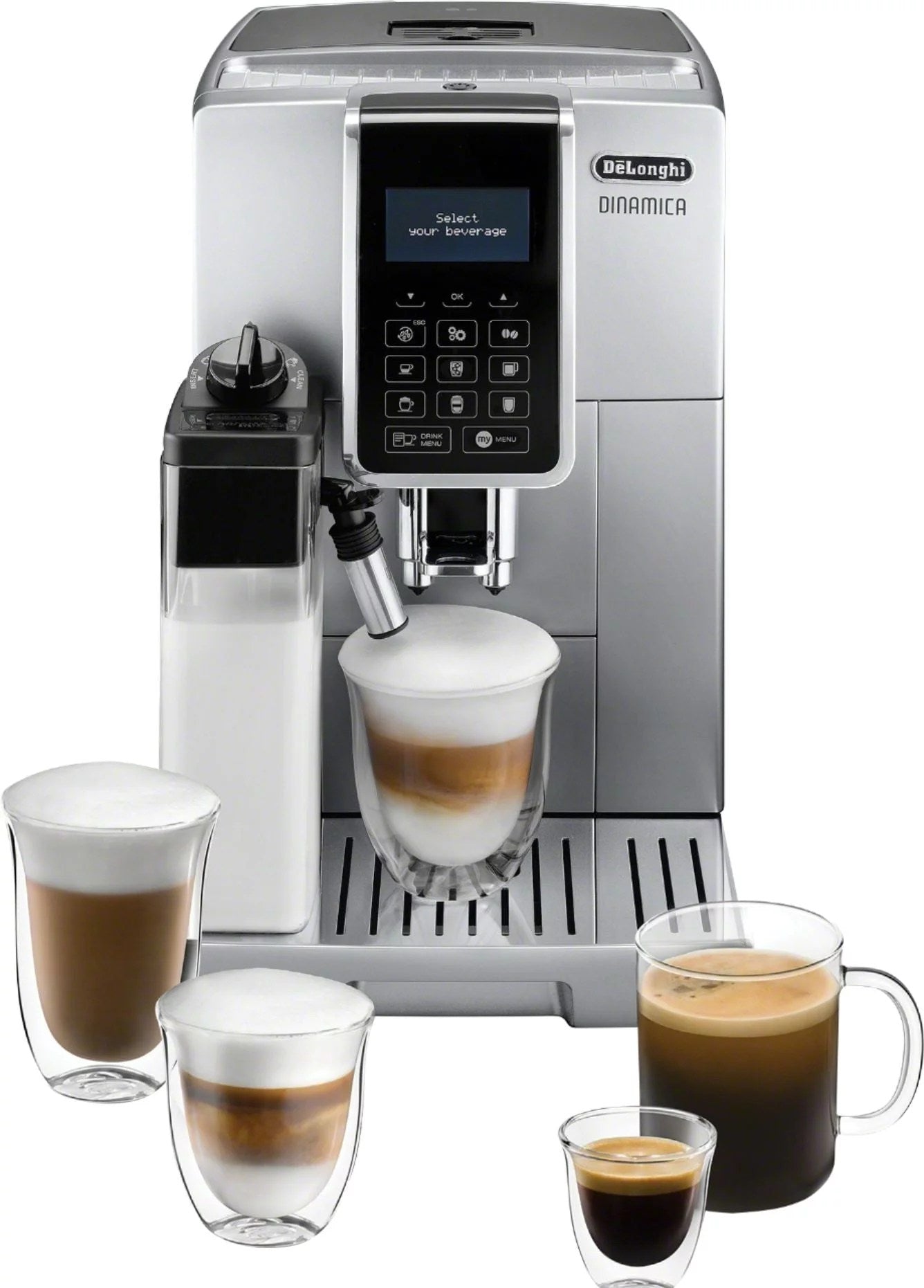 6422015_sd-1 De’Longhi – Dinamica Espresso Machine with 15 bars of pressure and LatteCrema Fully Automatic Milk Frother – Silver - Image 1