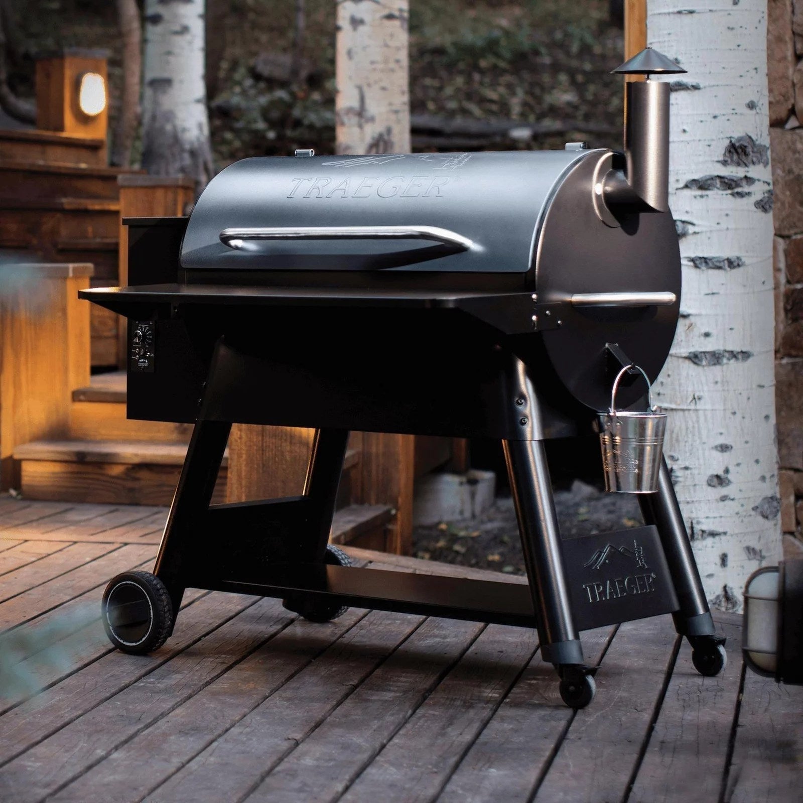 traeger-pro34-front-foldingshelf-lifestyle-1 Traeger Pro Series 34 Bronze Pellet Grill - Image 1